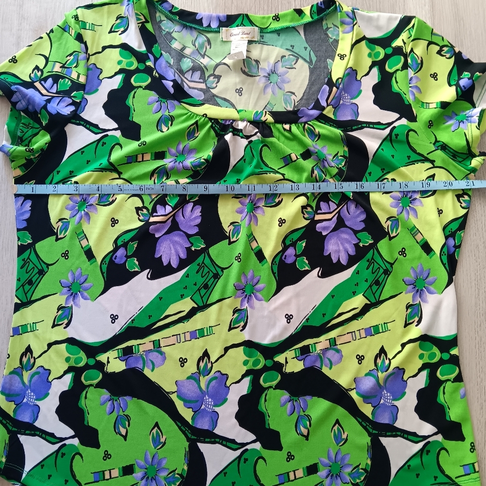 Casual Land Short-Sleeve Blouse Floral Bright Green Purple Yellow White Size 2XL - Picture 5 of 7